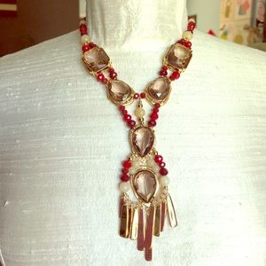 Chico’s red& gold stone “Y” necklace